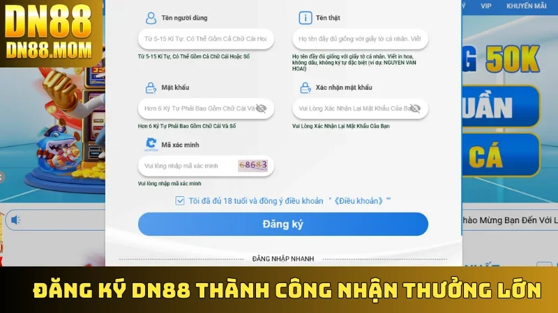 Đăng Ký DN88 thành công nhận thưởng lớn